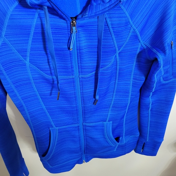 Athleta Striped Strength Full Zip Hoodie Macaw Blue, Size XS - Picture 7 of 8